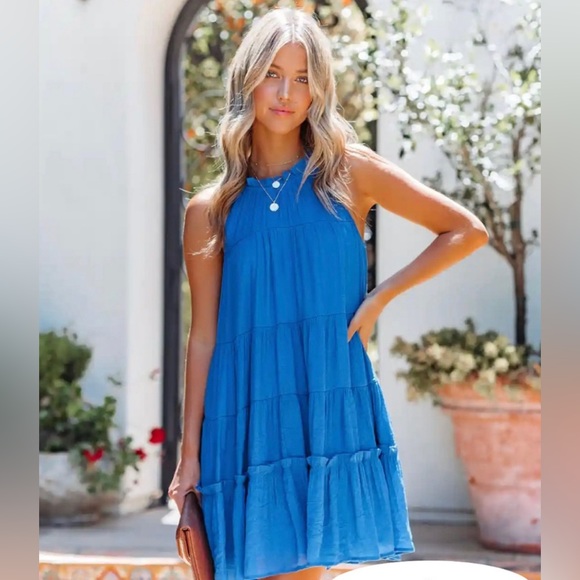 Vici Eleana Tiered Halter Ruffle Dress - Clean Blue 🧿 - Picture 3 of 5